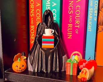 DIGITAL FILE ONLY - Seasonal Spill the Tea Bookshelf Decor - Seated Hooded Ghost Figurine with Interchangeable Ornaments