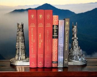 Two Towers Orthanc and Barad-dur Bookends -  Silver Wax Buffed - 3D Printed Hand-Painted Bookshelf Bookends