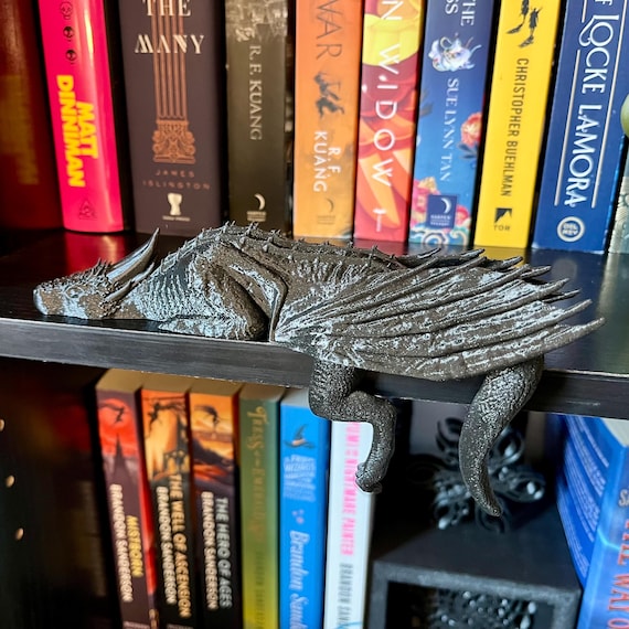 Dragon Bookshelf Decor - Sleeping Dragon and Hanging Dragon