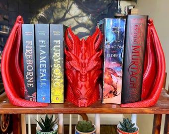 Sujetalibros con diseño de dragón "El Fin del Tesoro", decoración de estantería: decoración literaria impresa en 3D inspirada en la fantasía