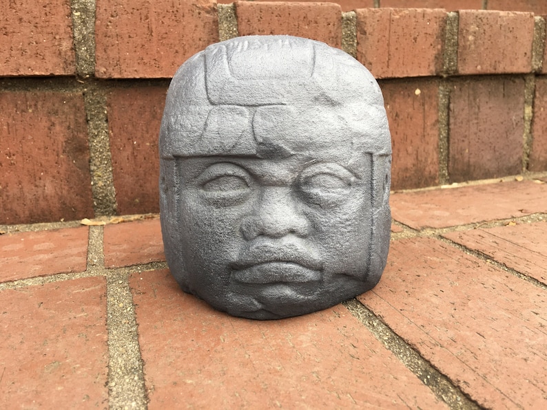 Hand-Painted 3D Printed Olmec Colossal Head Statue image 1