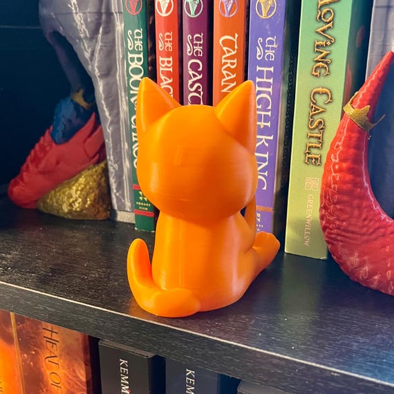 ちび読書猫本棚装飾 - かわいい猫子猫フィギュア - 3Dプリントの本棚