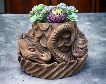 Dragon 3D Printed Succulent Planter Pot Vase with Tray - Various Colors