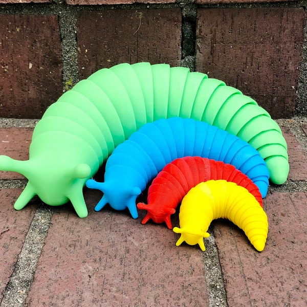 3D Printed Articulated Fidget Slug Toy - Various Colors