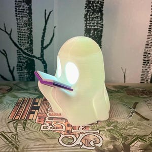 Spooky Reading Ghost Bookshelf Decor Figure with Multi-Color Tealight and Remote - Spooky 3D Printed Seasonal Decor - Trick or Treat Toy
