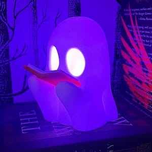 XL Spooky Reading Ghost Bookshelf Decor Figure with Multi-Color Tealight and Remote - Spooky 3D Printed Seasonal Decor - Trick or Treat Toy