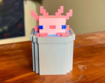 Pixelartiger Axolotl im Eimer Fidget Clicker Key Cap Figur - Fidget Stim Geschenk Neuheit Spielzeugfigur - Vollfarbe