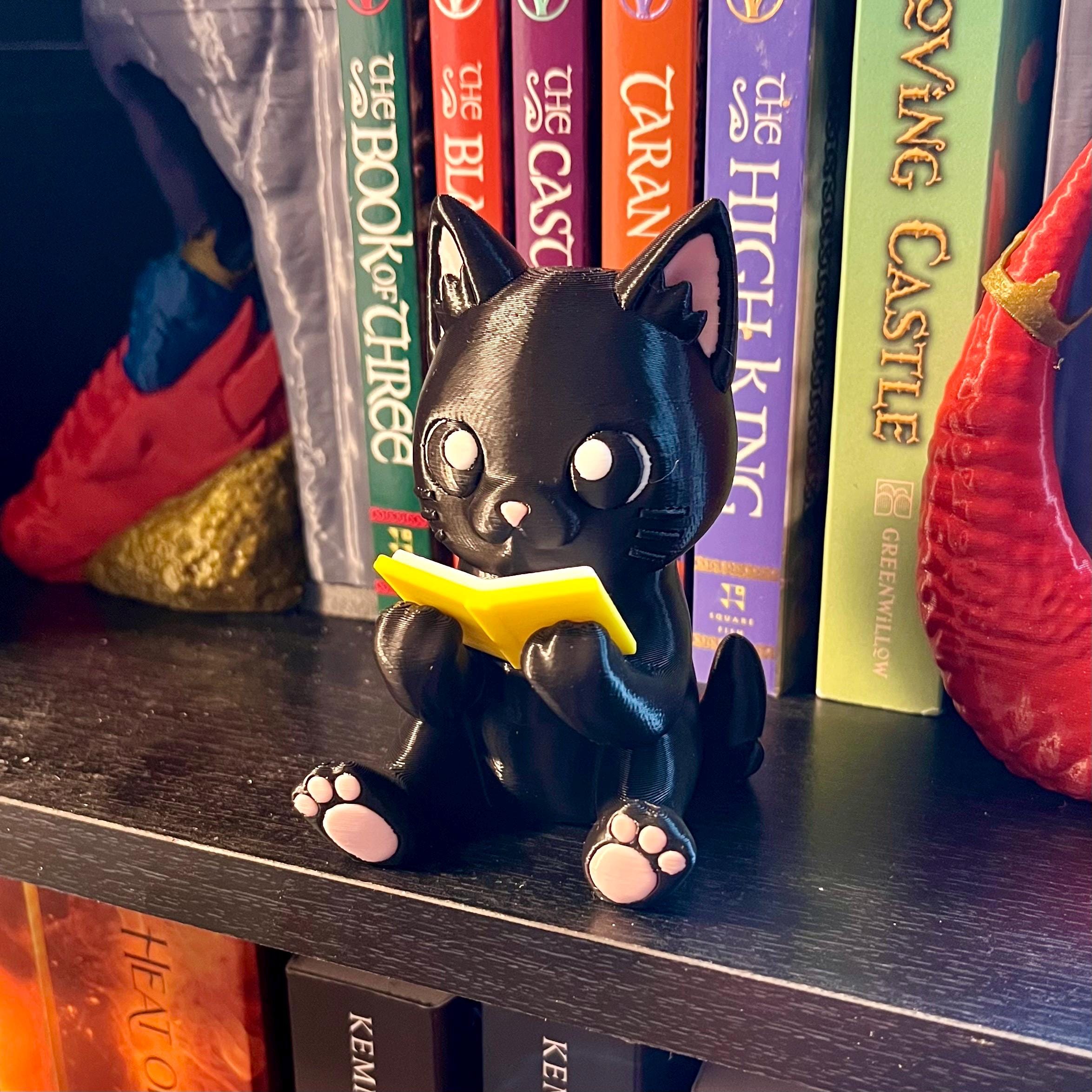 ちび読書猫本棚装飾 - かわいい猫子猫フィギュア - 3Dプリントの本棚 