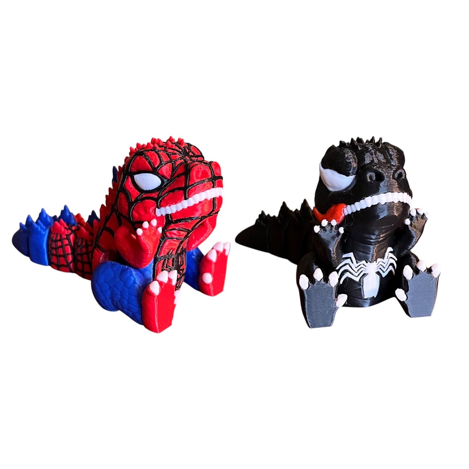 Chibi Spidey-zilla and Venom-zilla Flexi Toys - Cute Mashup