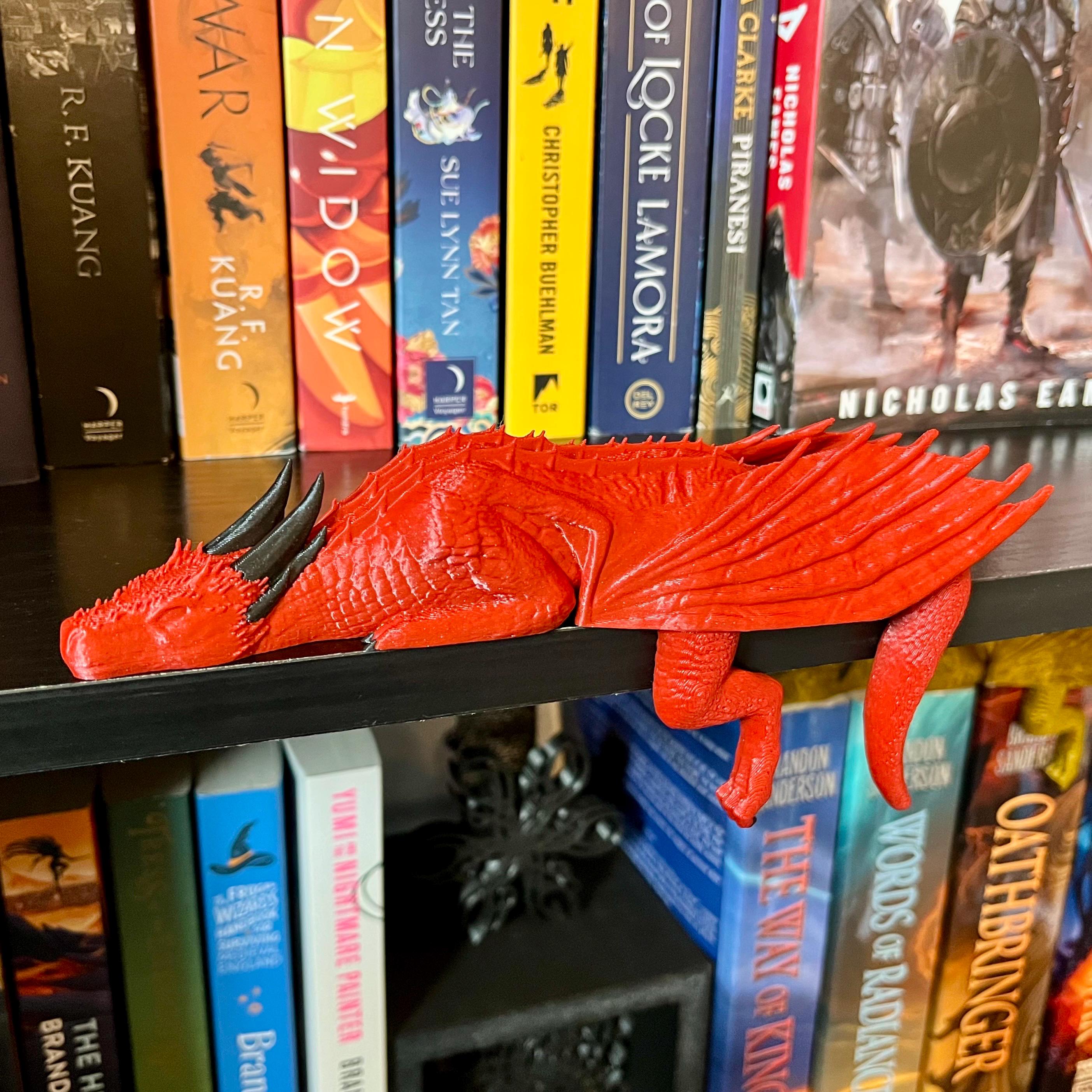 Dragon Bookshelf Decor - Sleeping Dragon and Hanging Dragon