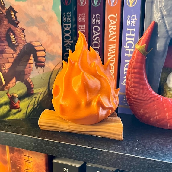 Chibi Fire Demon Bookshelf Decor - Cute Magical Fire Spirit Figure
