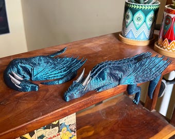 Dragon Bookshelf Decor - Sleeping Dragon and Hanging Dragon - Fantasy Inspired 3D Printed Bookish Decor - FULL COLOR