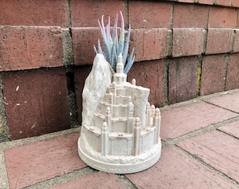 3D-utskriven handmålad Minas Tirith White City Gondor mini suckulentkruka