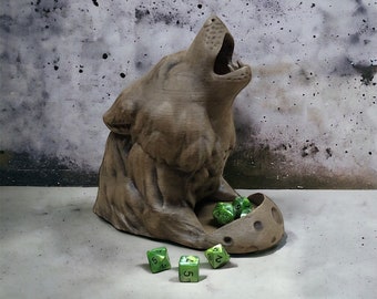 Wolf Dice Tower - 3D Printed - Shown in Stained Wood