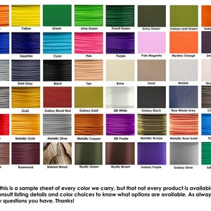 Peut inclure: Un nuancier pr&eacute;sentant une large gamme de couleurs, dont le rouge, le bleu, le vert et diverses nuances m&eacute;talliques. Chaque couleur est &eacute;tiquet&eacute;e avec son nom. Le texte en bas indique qu'il s'agit d'un &eacute;chantillon.