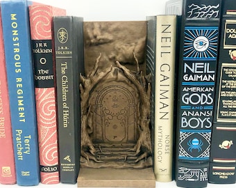 Doors of Durin Khazad-dum Moria Illuminated Book Nook Insert -  3D Printed Hand-Painted Book Nook Bookshelf Insert with Fairy Lights