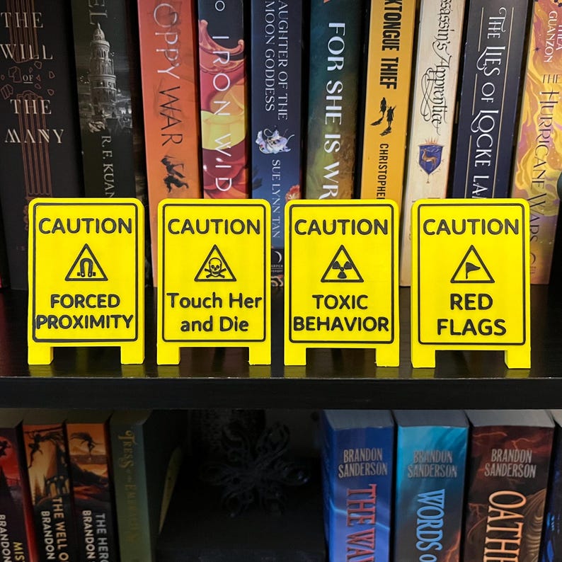 Library Caution Sign Bookshelf Decor - Self-standing Trope or Humorous ...