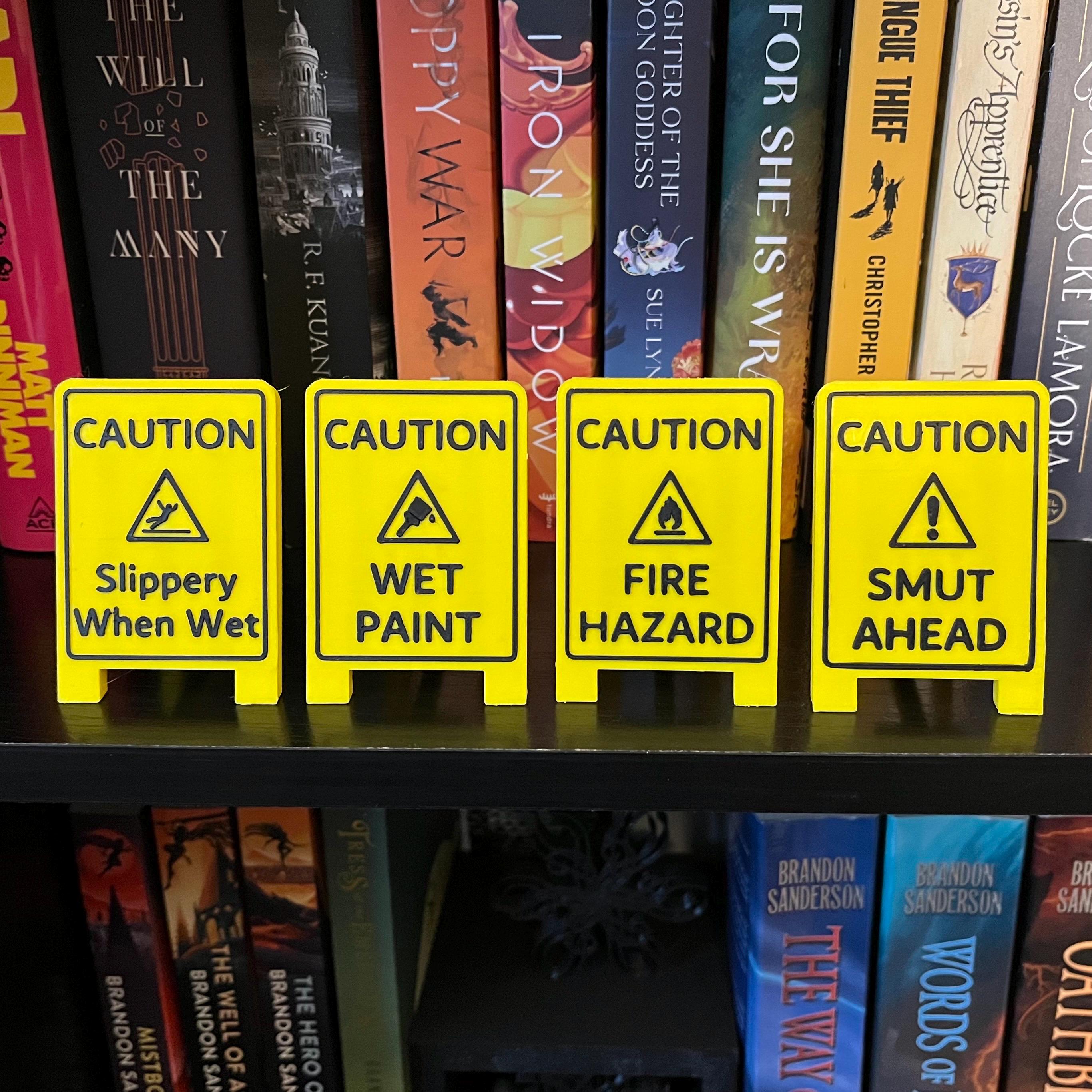 Library Caution Sign Bookshelf Decor - Self-standing Trope or Humorous ...