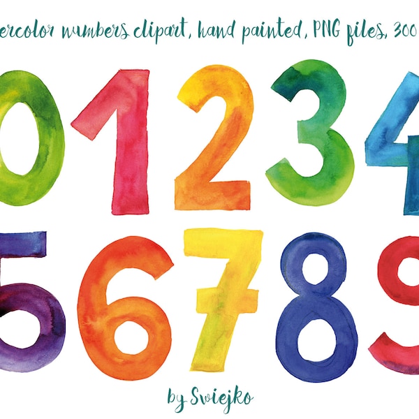 Numbers Clipart, watercolor, birthday , Digital Download, Commercial Use, Png, Sublimation, SVG, Eric Carle, Hungry Caterpillar