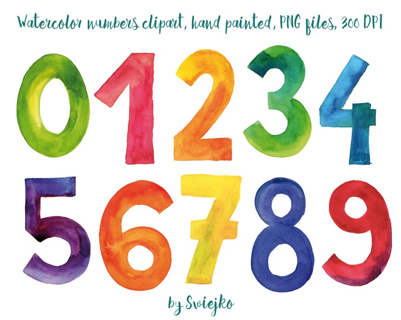 Numbers Clipart, watercolor, birthday , Digital Download, Commercial Use, Png, Sublimation, SVG, Eric Carle, Hungry Caterpillar image 1