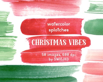 Christmas Watercolor Clipart, hand painted splashes, Christmas stationery designs, packaging projects, abstract, brush strokes, stationery