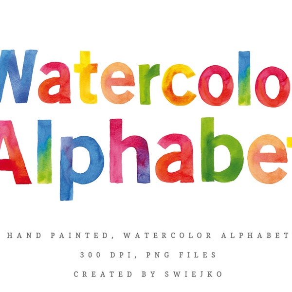Digital Alphabet, Watercol Letters, Eric Carle style, Very Hungry Caterpillar, scrapbooking, stationery, invitation, svg, sublimation