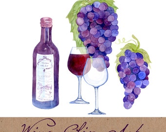 Digital Clipart, Wine Clip Art, Watercolor Vineyard