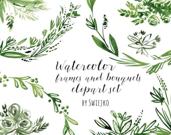 Digital Clipart, Watercolor Flowers, Floral Frame, hand painted bouquet, edges, corner, digital frame, watercolor clipart, labels