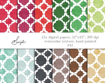 CIJ sale, Watercolor Digital Paper, Christmas Palette, Quatrefoil, ChristmasColors (42)