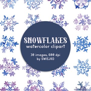 Clipart płatki śniegu, zima, śnieg, ilustracja świąteczna, ręcznie malowane akwarelowe gwiazdy, święta 2021