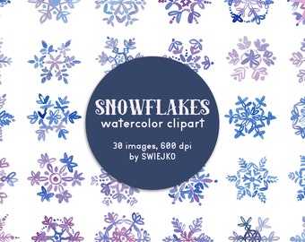 Snowflakes clipart, winter, snow, Christmas illustration, hand painted watercolor stars, holiday 2021