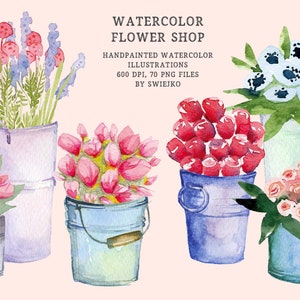 Watercolor Clipart, Watercolor Flowers, Floral svg, Roses, tea rose, lavender, tulips, peonies, meadow bouquets, instant download image 1