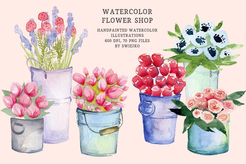 Watercolor Clipart, Watercolor Flowers, Floral svg, Roses, tea rose, lavender, tulips, peonies, meadow bouquets, instant download image 1