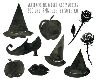 Watercolour Clipart, Halloween Clipart, Witch, Digital Watercolor, Watercolor Witch, autumn