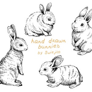 Doodle Bunny Clipart, Hand Drawn Easter Bunnies, Digital Download