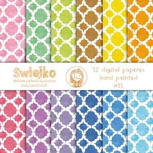 Aquarel digitaal papier, Quatrefoil, Marokkaanse tegels, handbeschilderd, achtergronden (11)