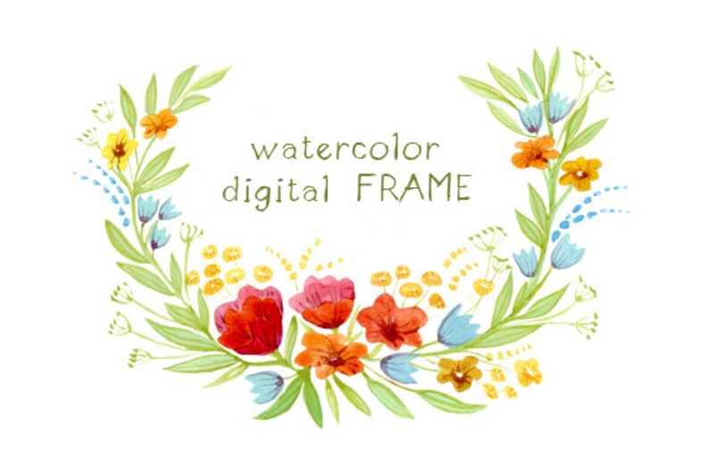 Floral Frame Digital Clipart Watercolor Frame Watercolor Flowers
