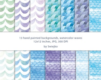 Watercolor Digital Paper, Watercolor Pattern, Sea, Ocean Waves (5)