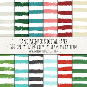 Stripes Digital Paper, seamless Christmas background, Watercolor brush texture (47)