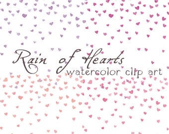 Digital Clipart ,Watercolor Hearts, Rainf of Hearts, Confetti, Pink Heart,  Violet Heart, valentine's day, love