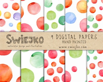 Watercolor Digital Paper, Dots Paper, Splotches, Balls, Circles, Spots, Dots, Watercolor Background (37)