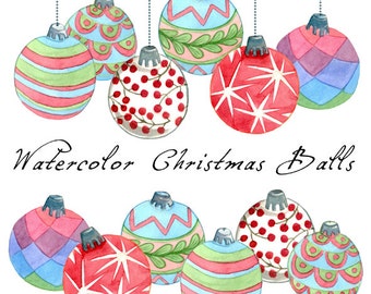 Christmas Clipart, Christmas Balls, Watercolor Balls