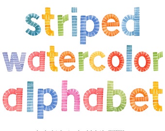 Digital Alphabet, Watercol Letters, stripes, striped, scrapbooking, stationery, invitation, sublimation, PNG, SVG