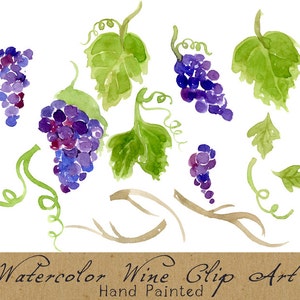 Digital Clipart, Vineyard Clip Art, Watercolor Grapes, Foliage