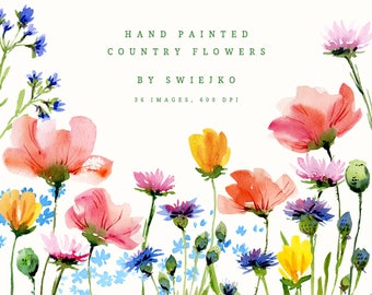 Digital Watercolor Florals, Country Flowers Clipart, hand painted garden, wedding