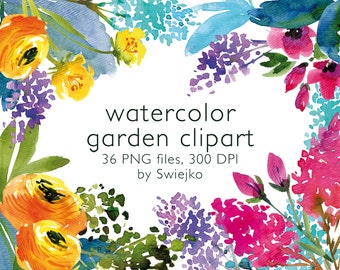 Watercolor Clipart, Digital Flowers, Floral Clipart, Watercolor Garden, pastel color palette, Wedding, Invitation