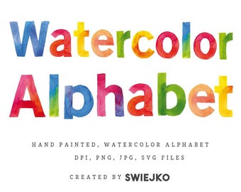 Watercolor Alphabet Clipart, Eric Carle Style (Digital Download)