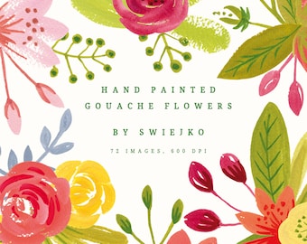 Hand Painted Gouache Flowers Clip Art, Cottage Garden (Digital Download)