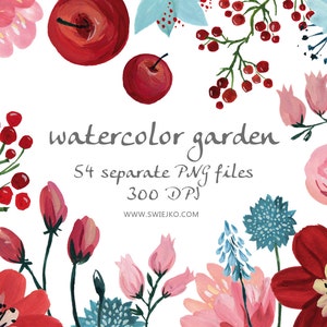Watercolor Floral Clipart Set, Gouache Flowers, Wedding Design (Digital Download)