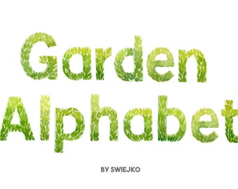 Digital Alphabet, Watercol Letters, garden, greenery, scrapbooking, stationery, invitation, sublimation, green